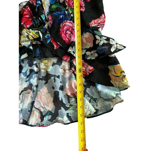 Aidan Mattox Womens Dress Black 6 Floral Cocktail Ruched Ruffle High Low - Picture 9 of 10